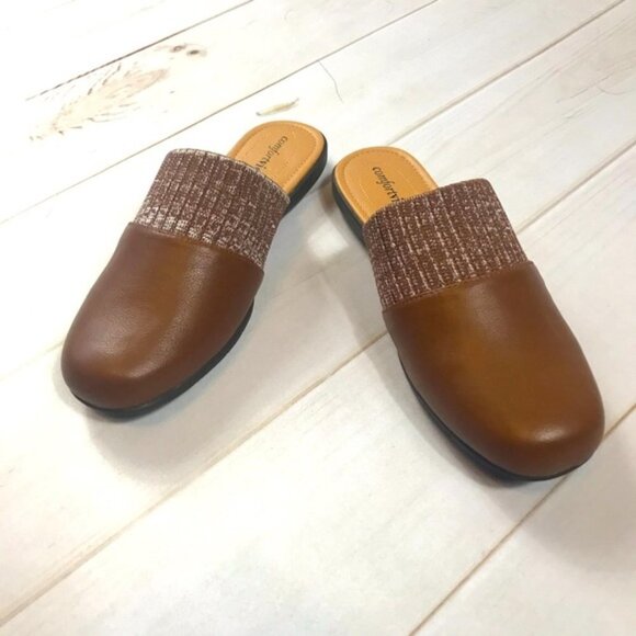 Comfortview Pippa 7M knit faux leather shoes  mules New in box - Picture 1 of 6